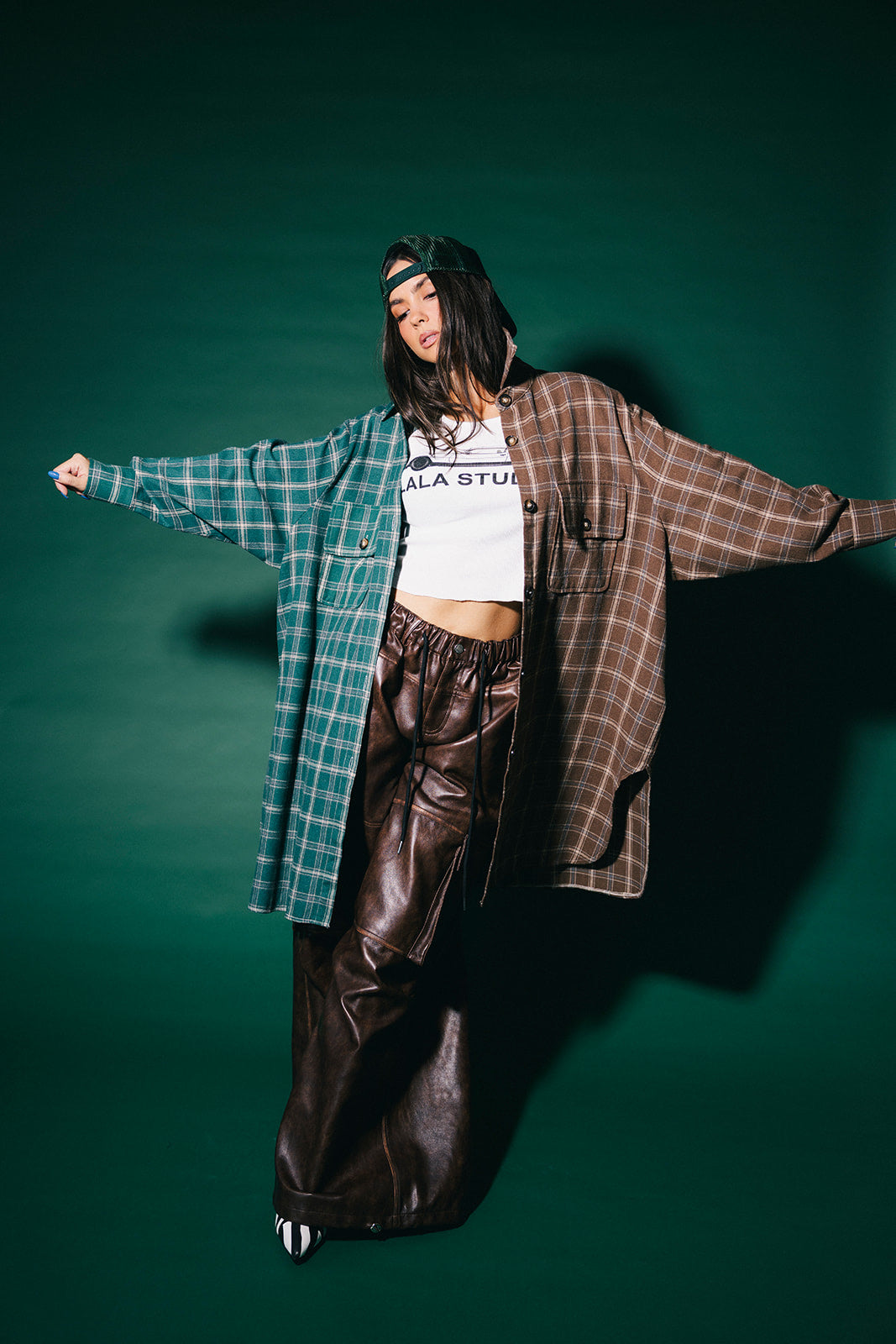 Zuri Oversized Grunge Half + Half Flannel in Cabin Fever