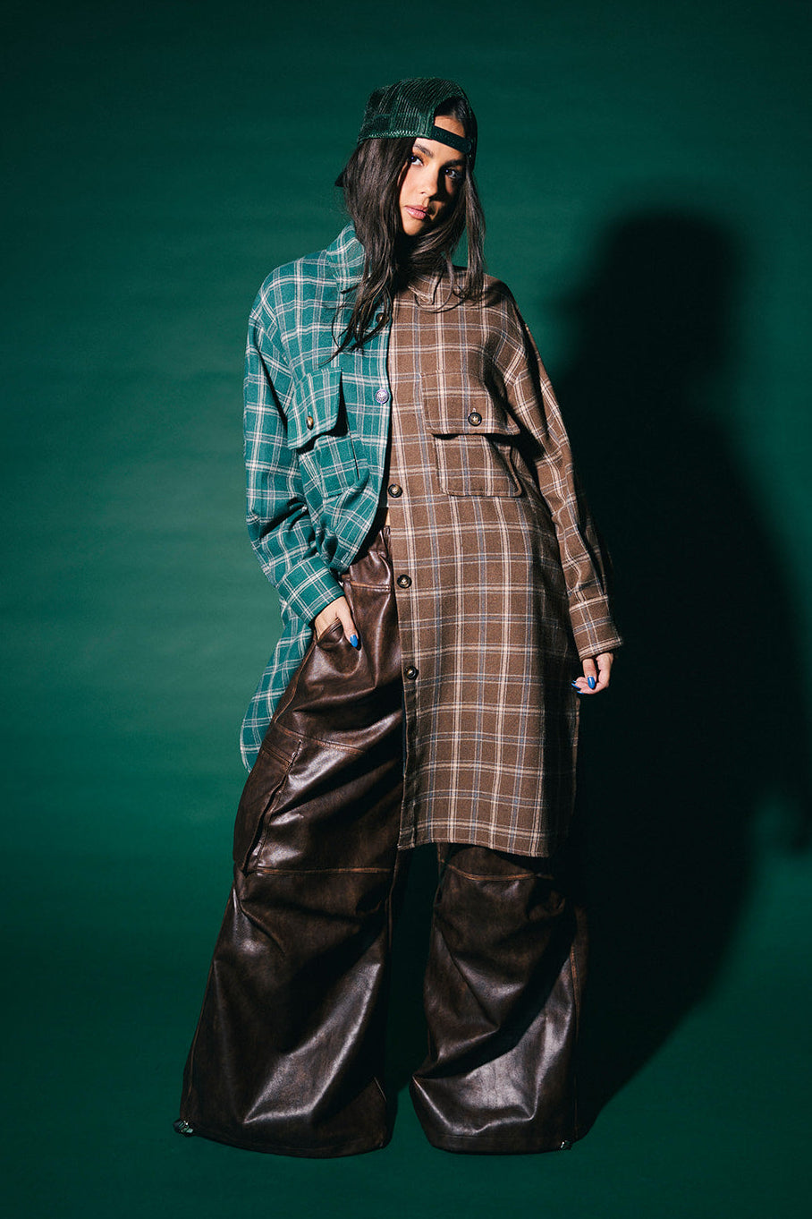Zuri Oversized Grunge Half + Half Flannel in Cabin Fever