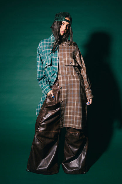 Zuri Oversized Grunge Half + Half Flannel in Cabin Fever