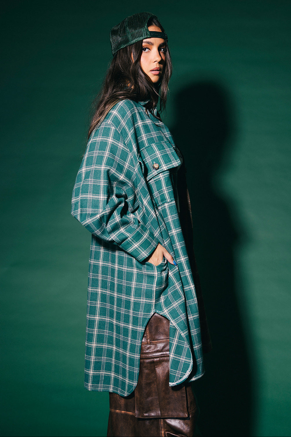 Zuri Oversized Grunge Half + Half Flannel in Cabin Fever