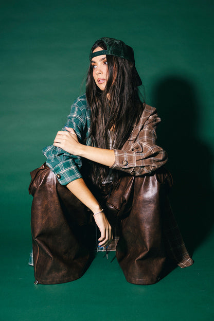 Zuri Oversized Grunge Half + Half Flannel in Cabin Fever