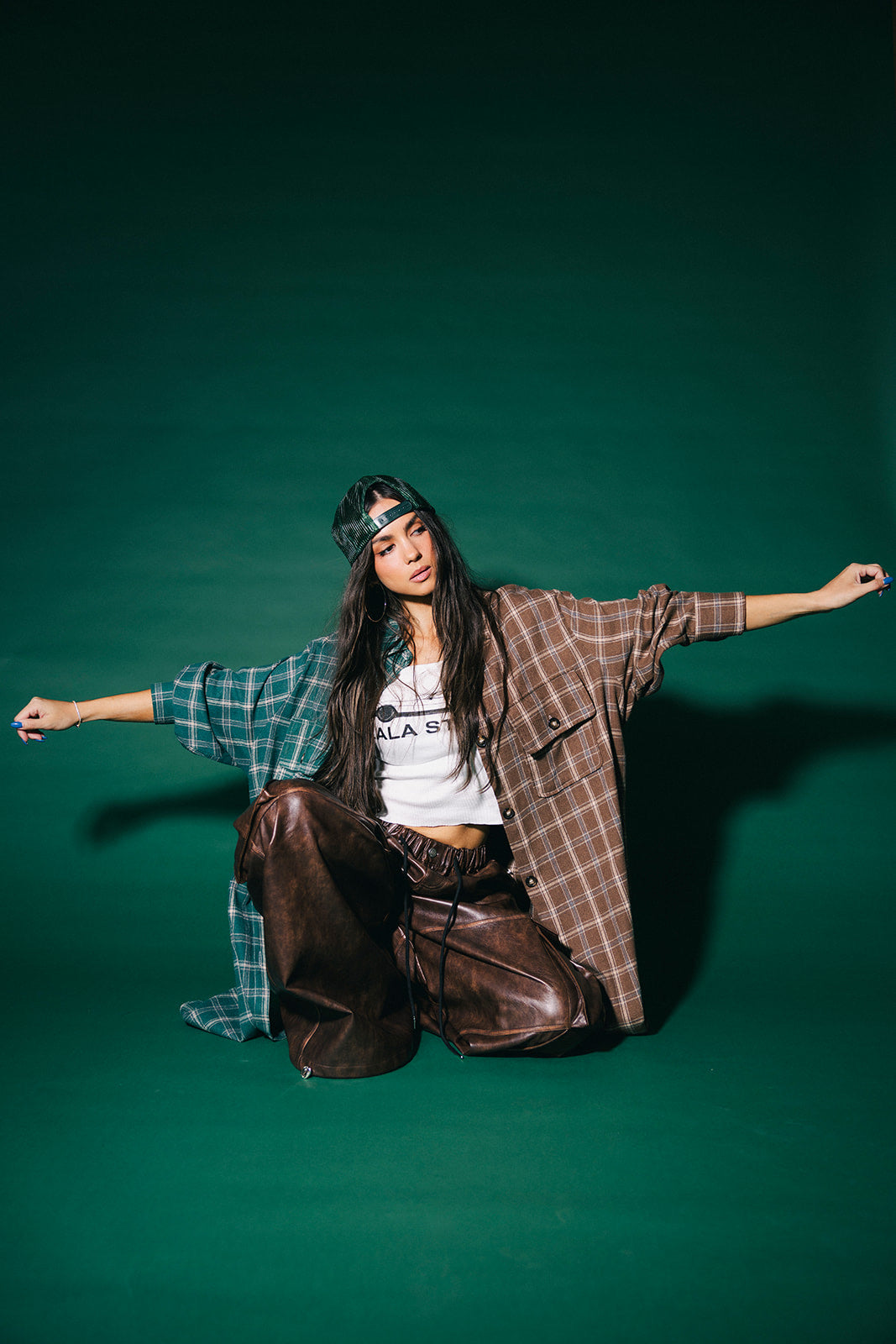 Zuri Oversized Grunge Half + Half Flannel in Cabin Fever