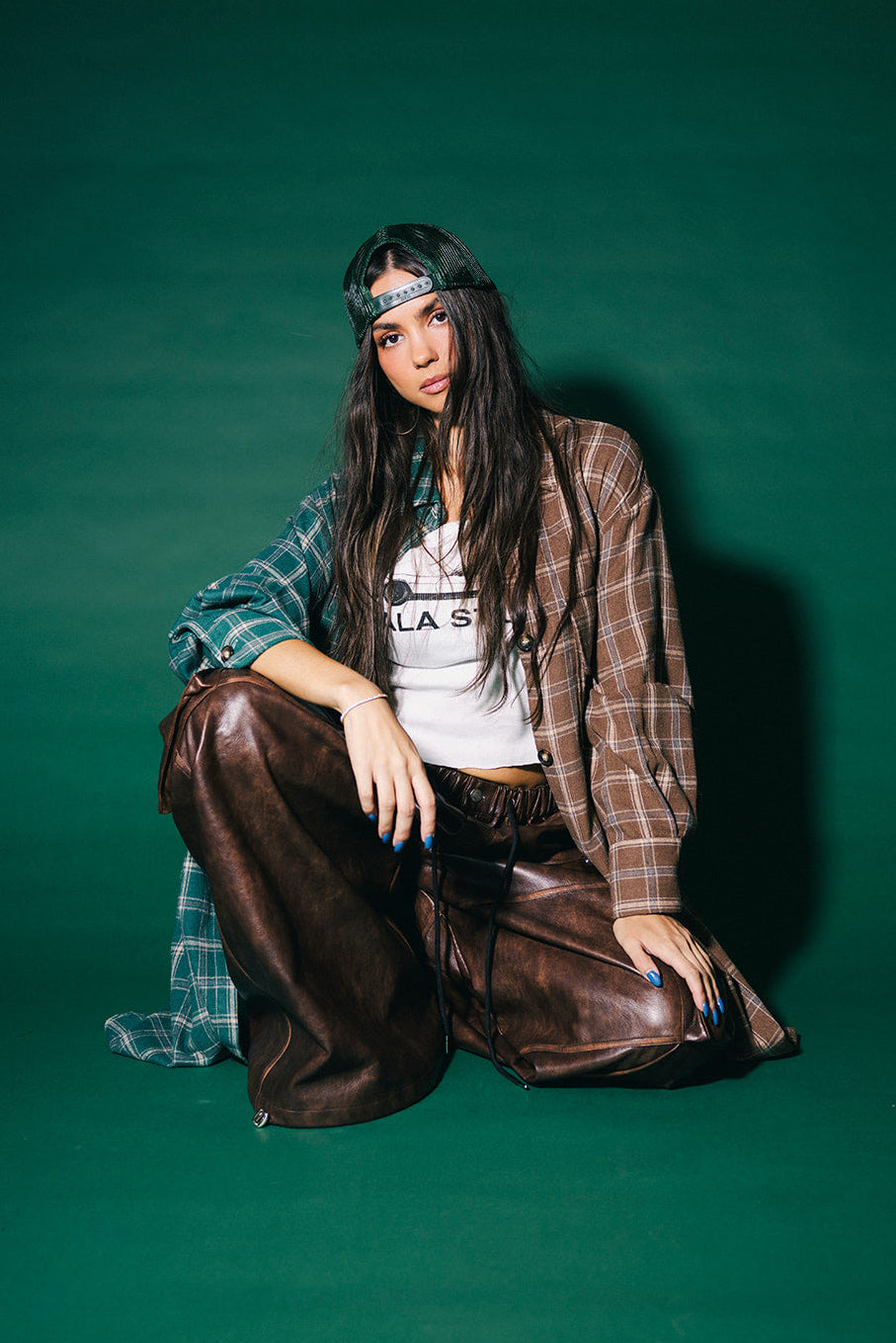 Zuri Oversized Grunge Half + Half Flannel in Cabin Fever