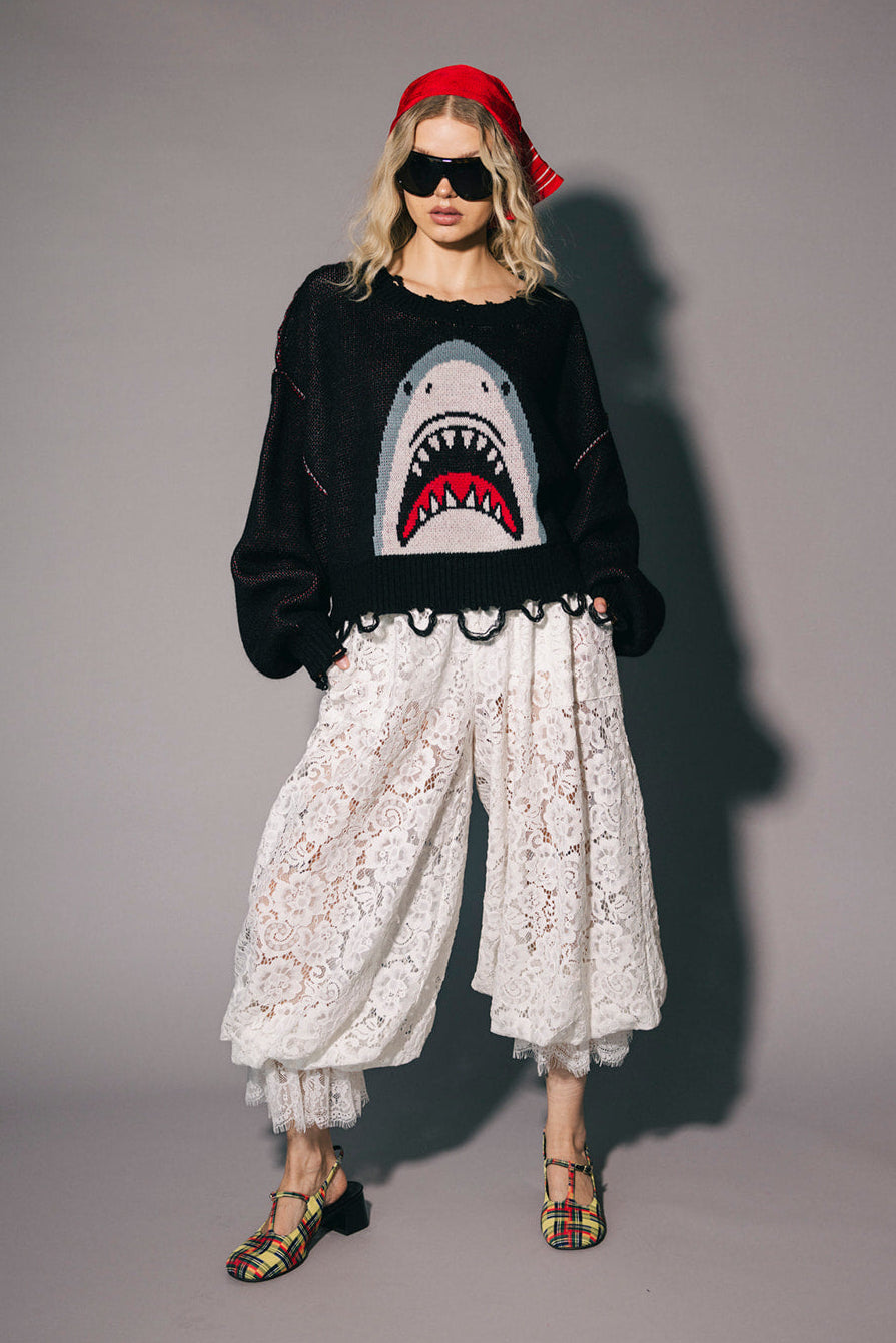 Bite Me Distressed Shark Sweater