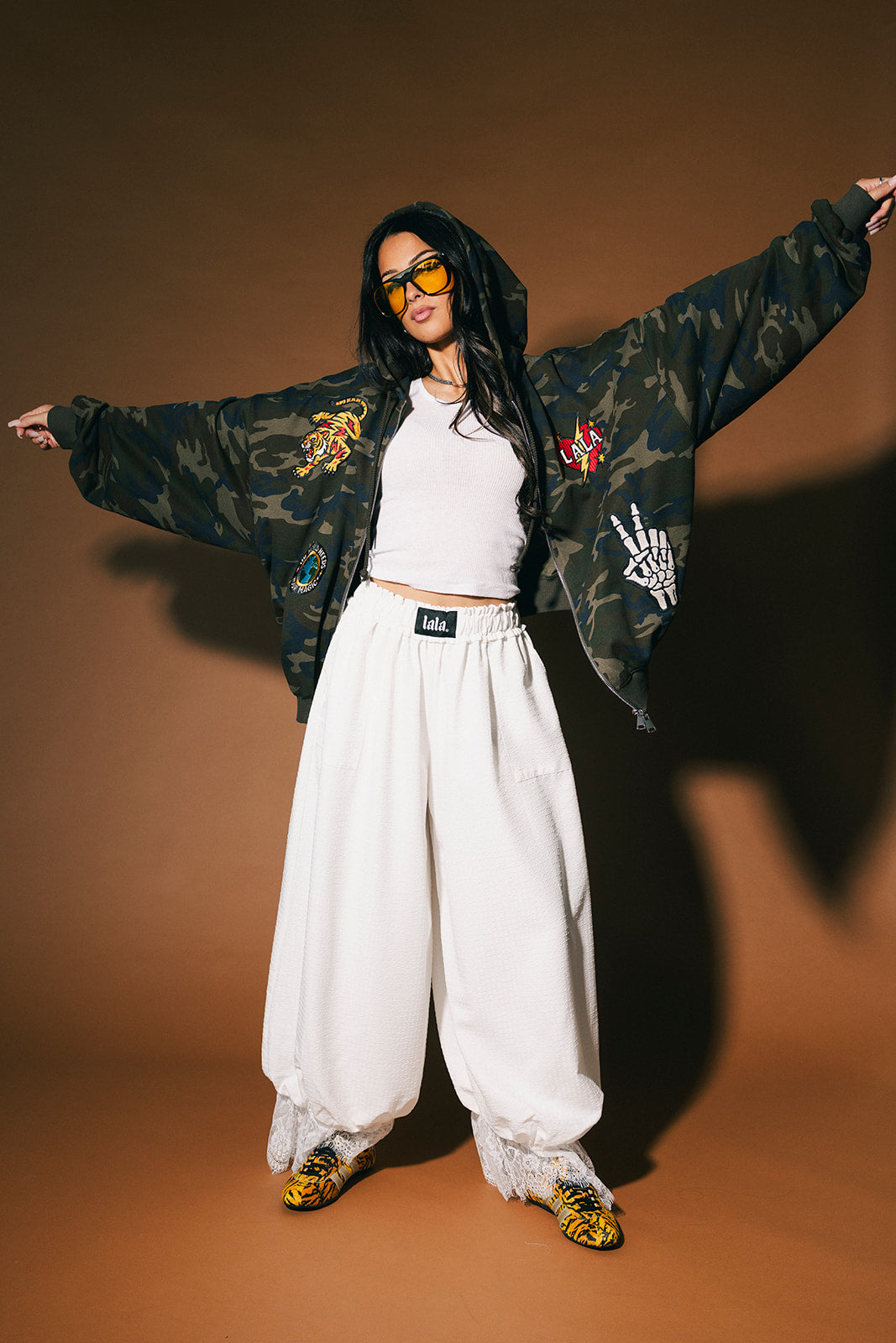 Rebel Heart Camo Patched Zip Up Hoodie