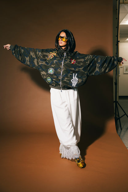 Rebel Heart Camo Patched Zip Up Hoodie