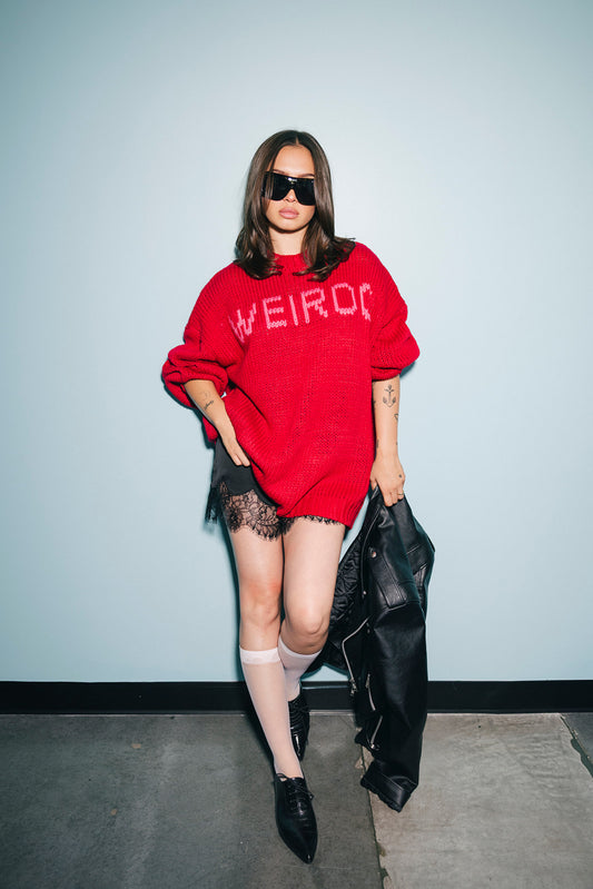 I’m A Weirdo Slouchy Knit in Red + Pink