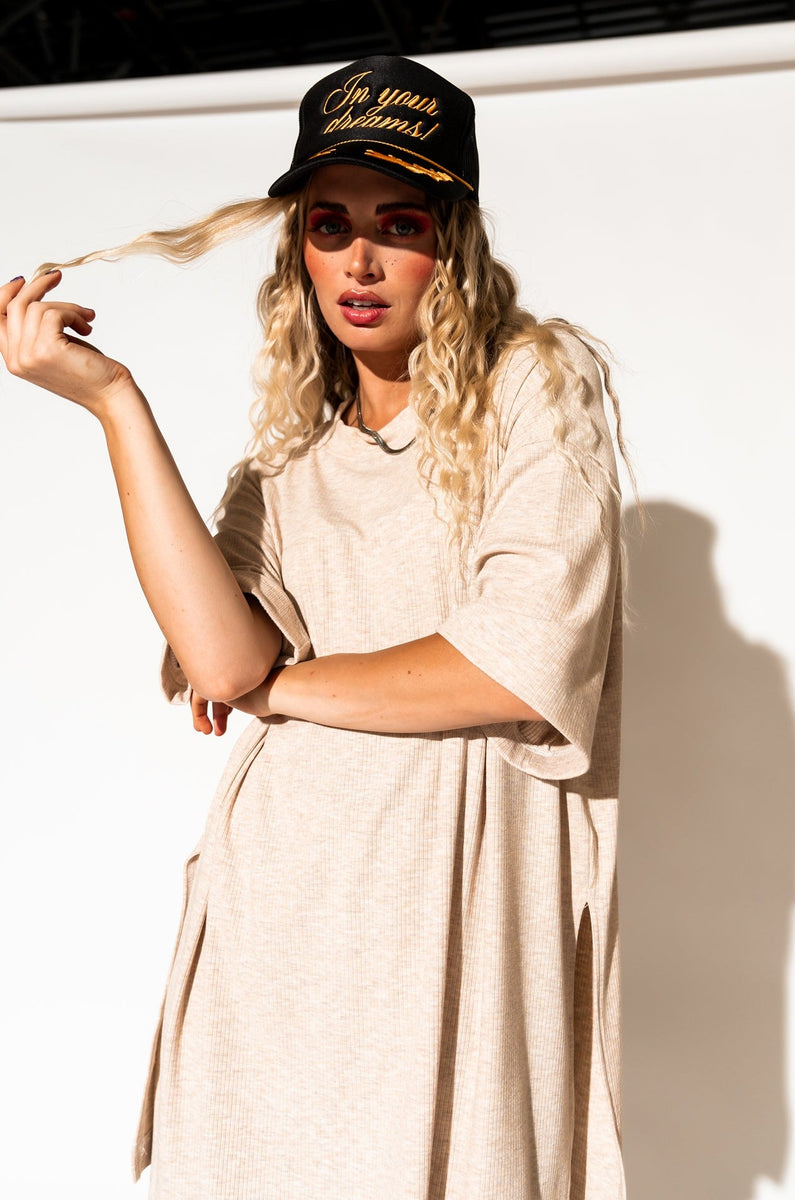 Lex Ribbed Playsuit in Oatmeal Dressed in Lala