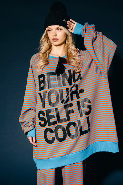 Being Yourself Is Cool Ultra Mega Striped Oversized Pullover in Blue + Orange
