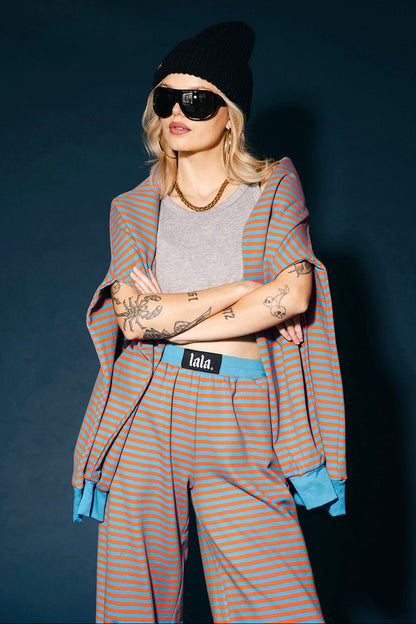 Do No Harm Striped Wide Leg Pants in Blue + Orange