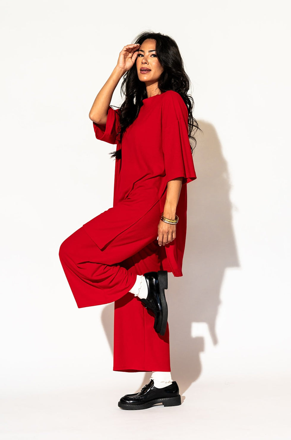 Lex Ribbed Playsuit in Cherry Red Dressed in Lala