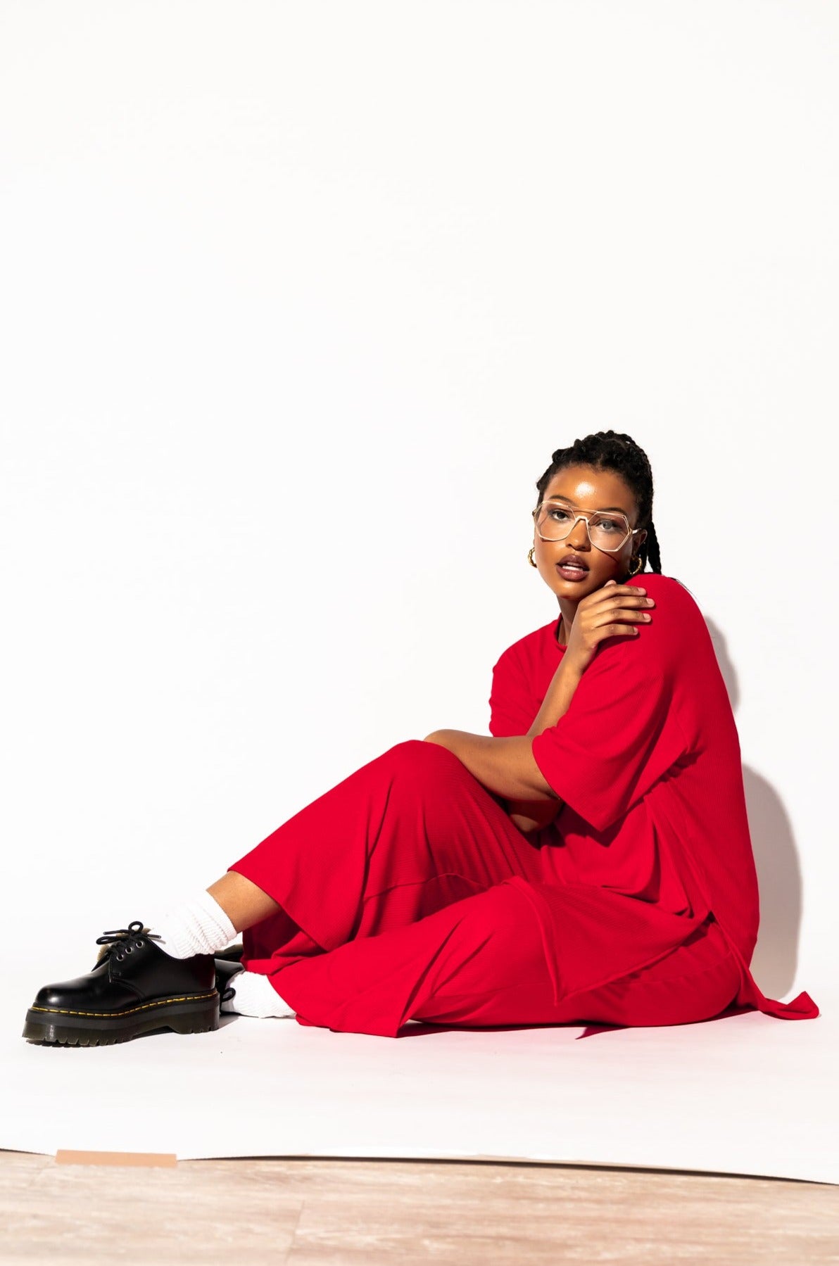 Lex Ribbed Playsuit in Cherry Red Dressed in Lala