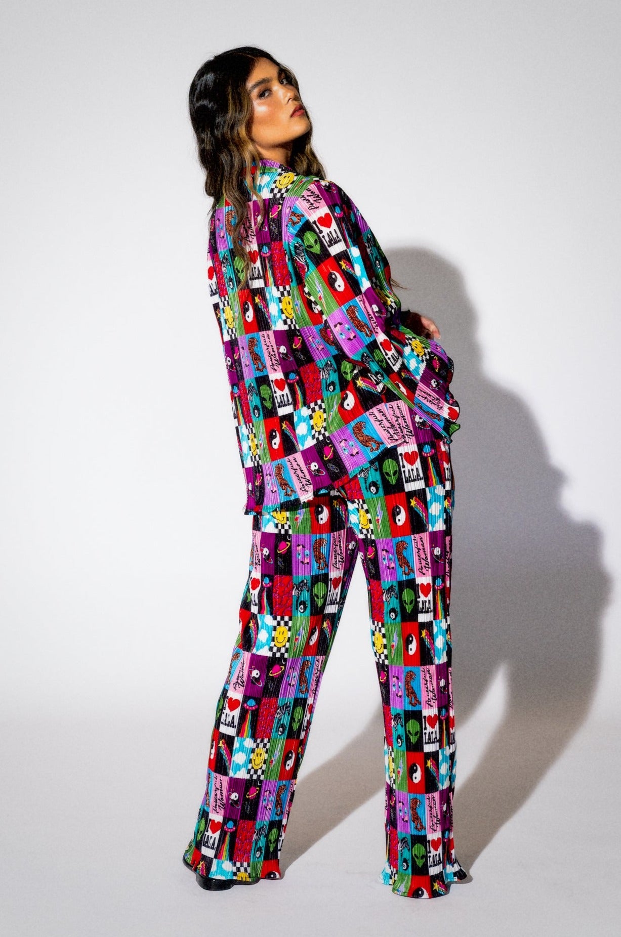 Long Sleeve Plissé Set in Be Yourself Patchwork
