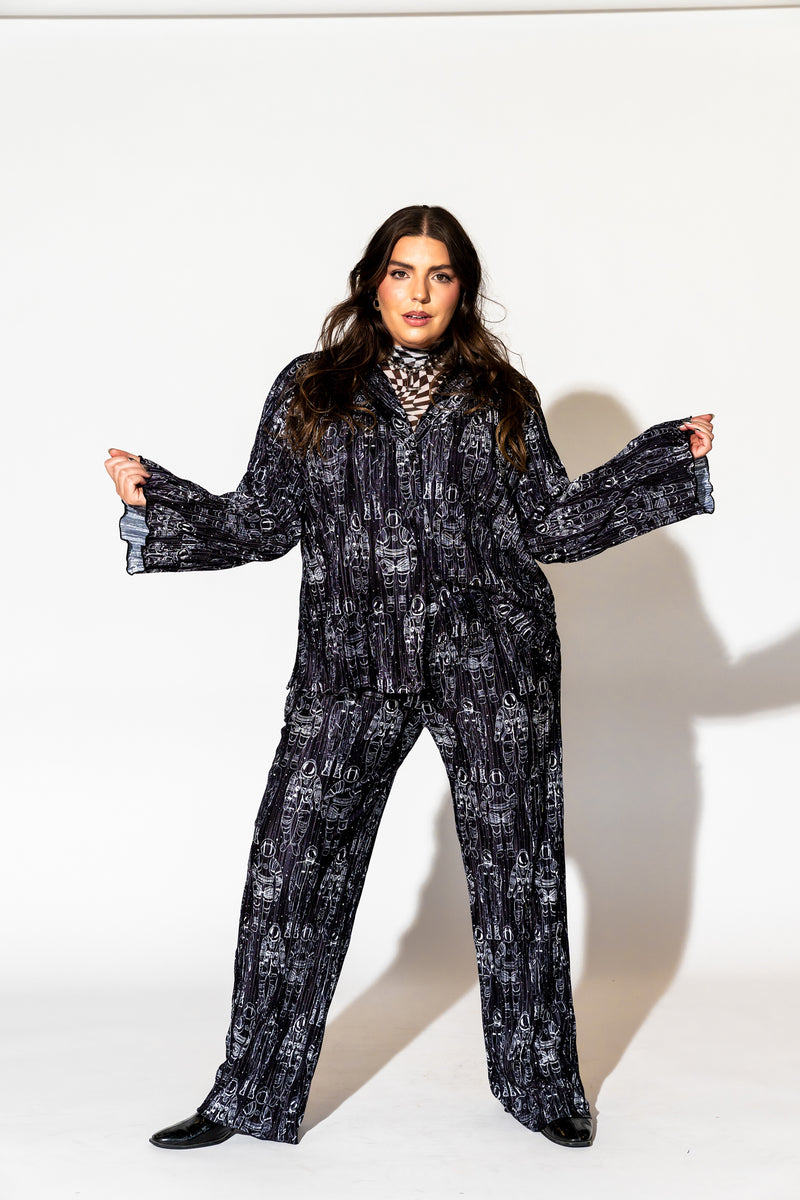 LALA ORIGINAL Long Sleeve Plissé Set in Interstellar Astronauts