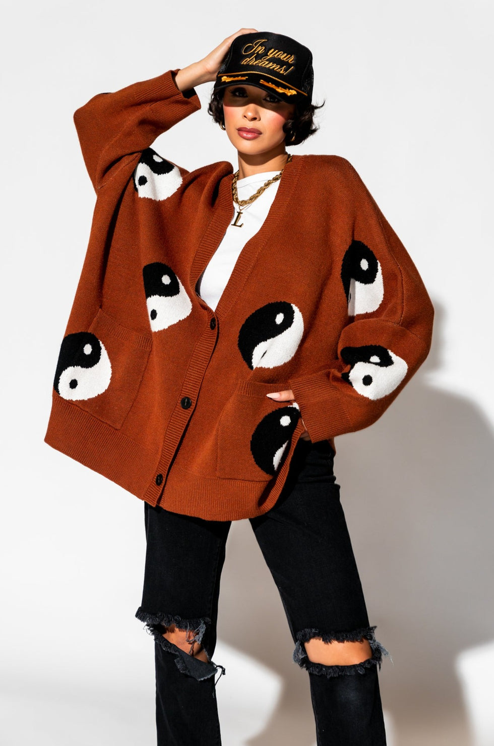 Main Character Energy Oversized Yin Yang Cardigan in Cinnamon *RESTOCK