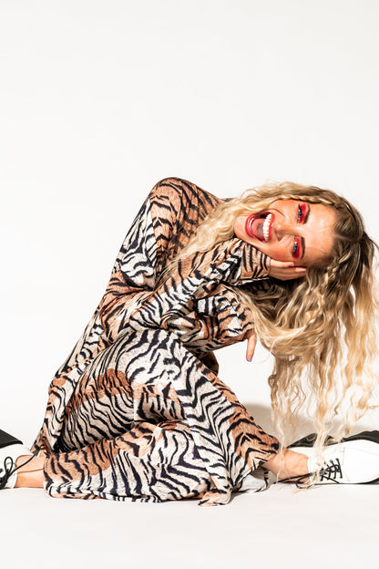 Lala Satin Playsuit in Go Get 'Em Tiger