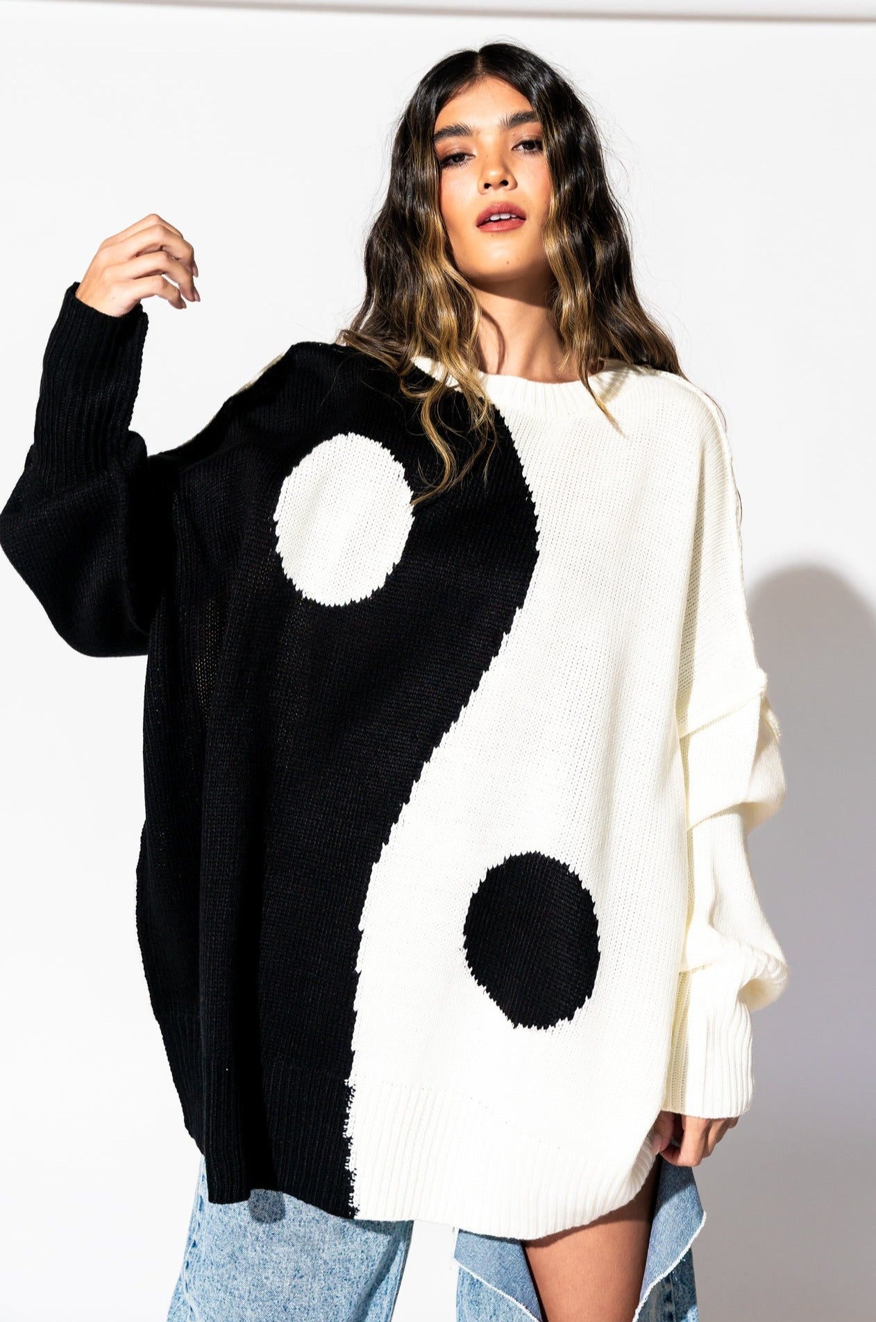 Yin Yang Gang Oversized Knit in Black + White