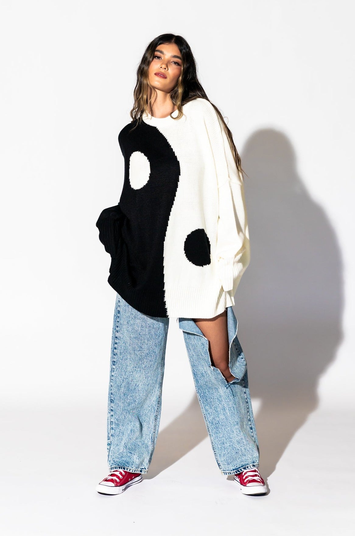 Yin Yang Gang Oversized Knit in Black + White