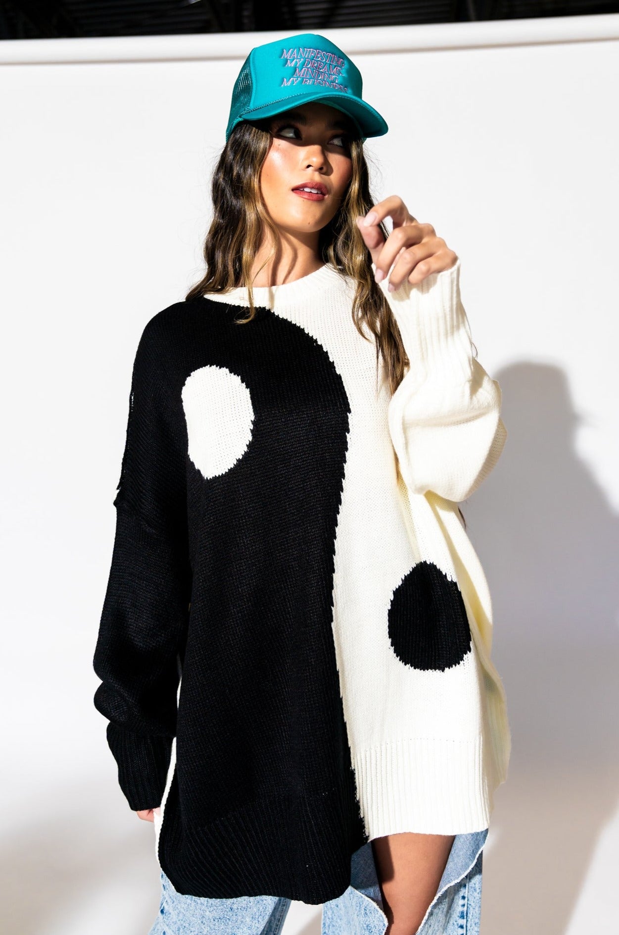 Yin Yang Gang Oversized Knit in Black + White