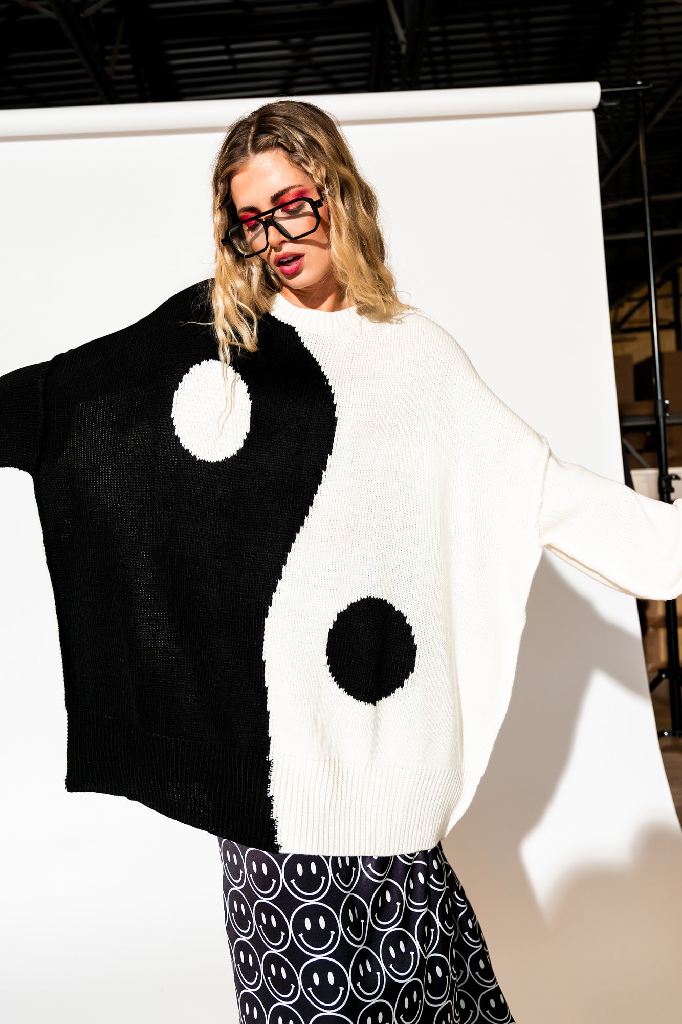 Yin Yang Gang Oversized Knit in Black + White