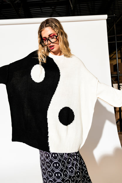 Yin Yang Gang Oversized Knit in Black + White