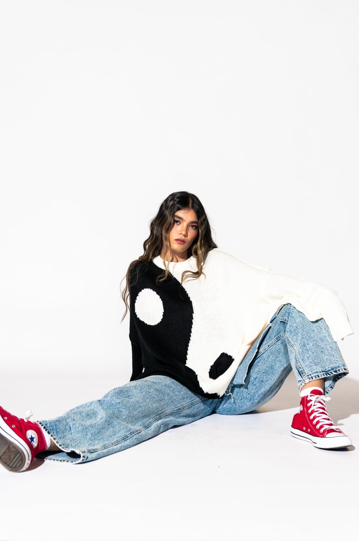 Yin Yang Gang Oversized Knit in Black + White