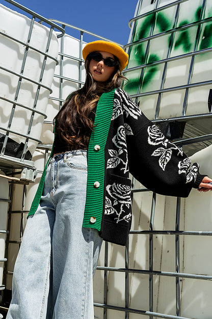 Loves Me, Loves Me Not Rose Varsity Cardigan