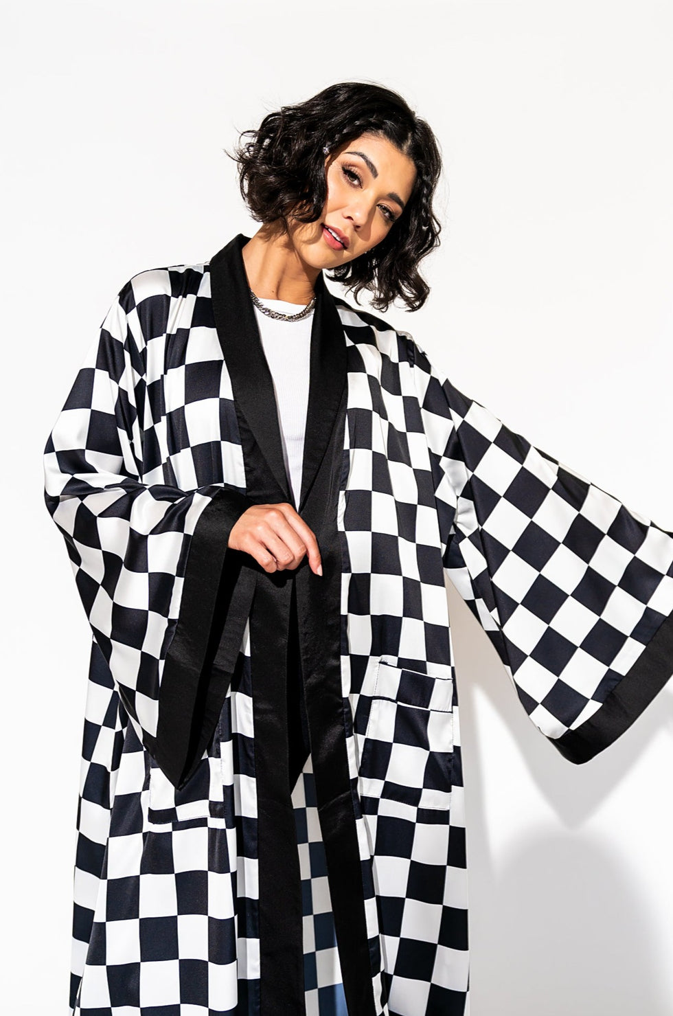 Good Karma Kimono in Checkerboard Dressed in Lala