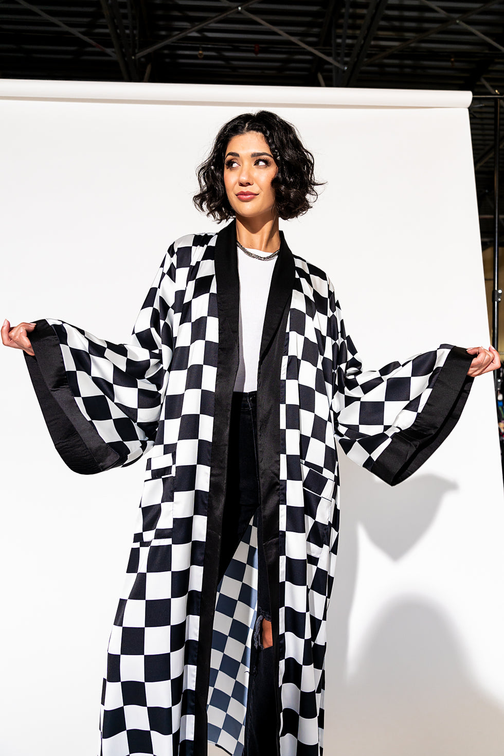 Good Karma Kimono in Checkerboard Dressed in Lala
