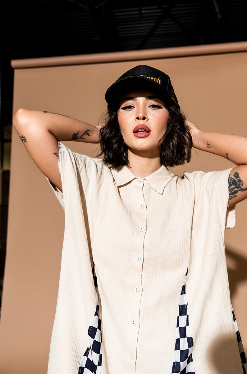 California Cool Oversized Maxi Dress in Sand Dressed in Lala