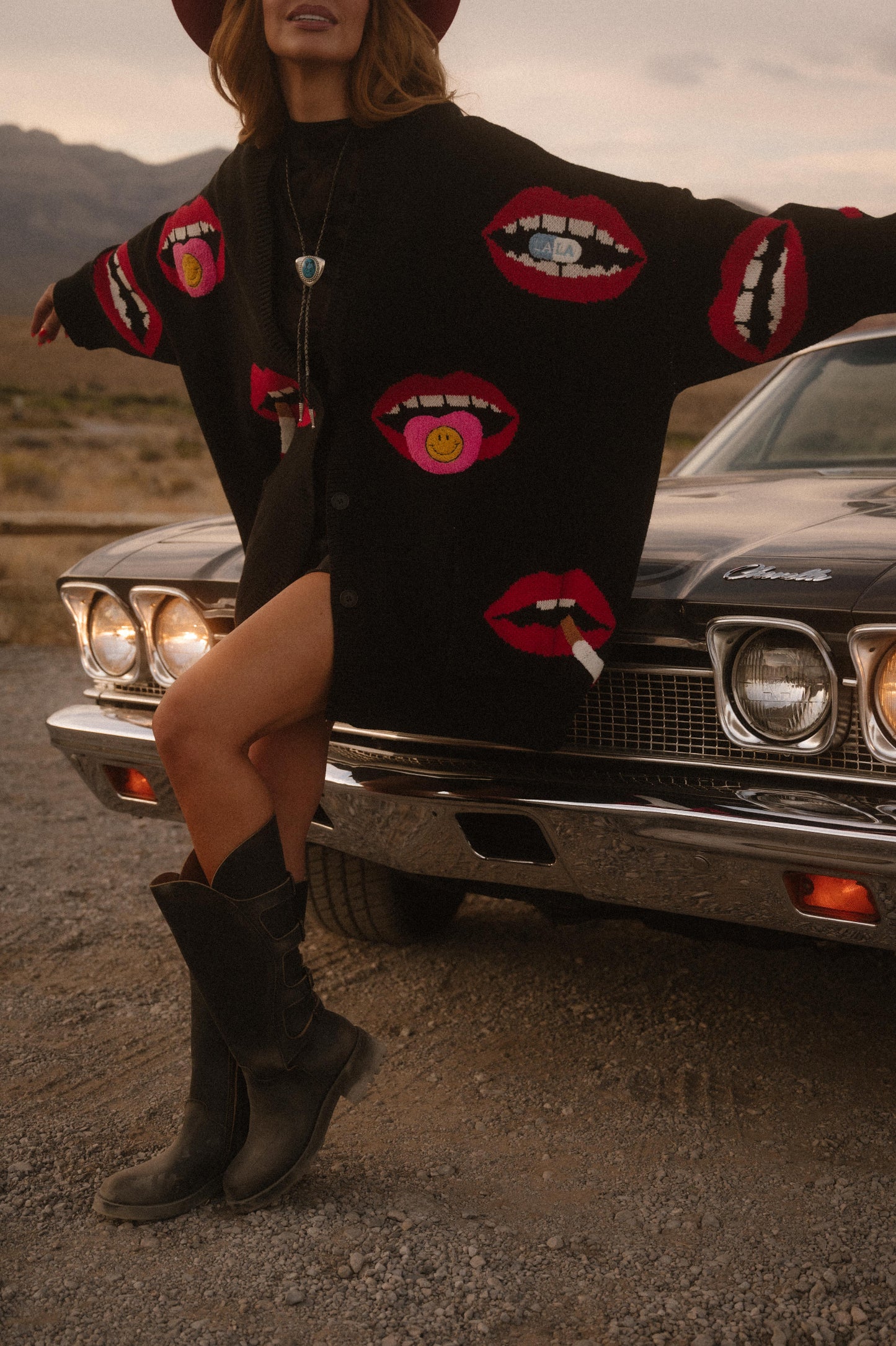 Groupie Oversized Cotton Blend Mouth Cardigan