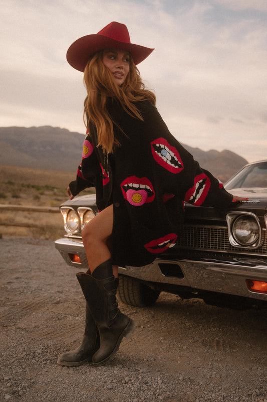 Groupie Oversized Cotton Blend Mouth Cardigan