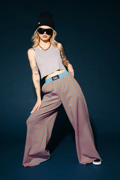 Do No Harm Striped Wide Leg Pants in Blue + Orange