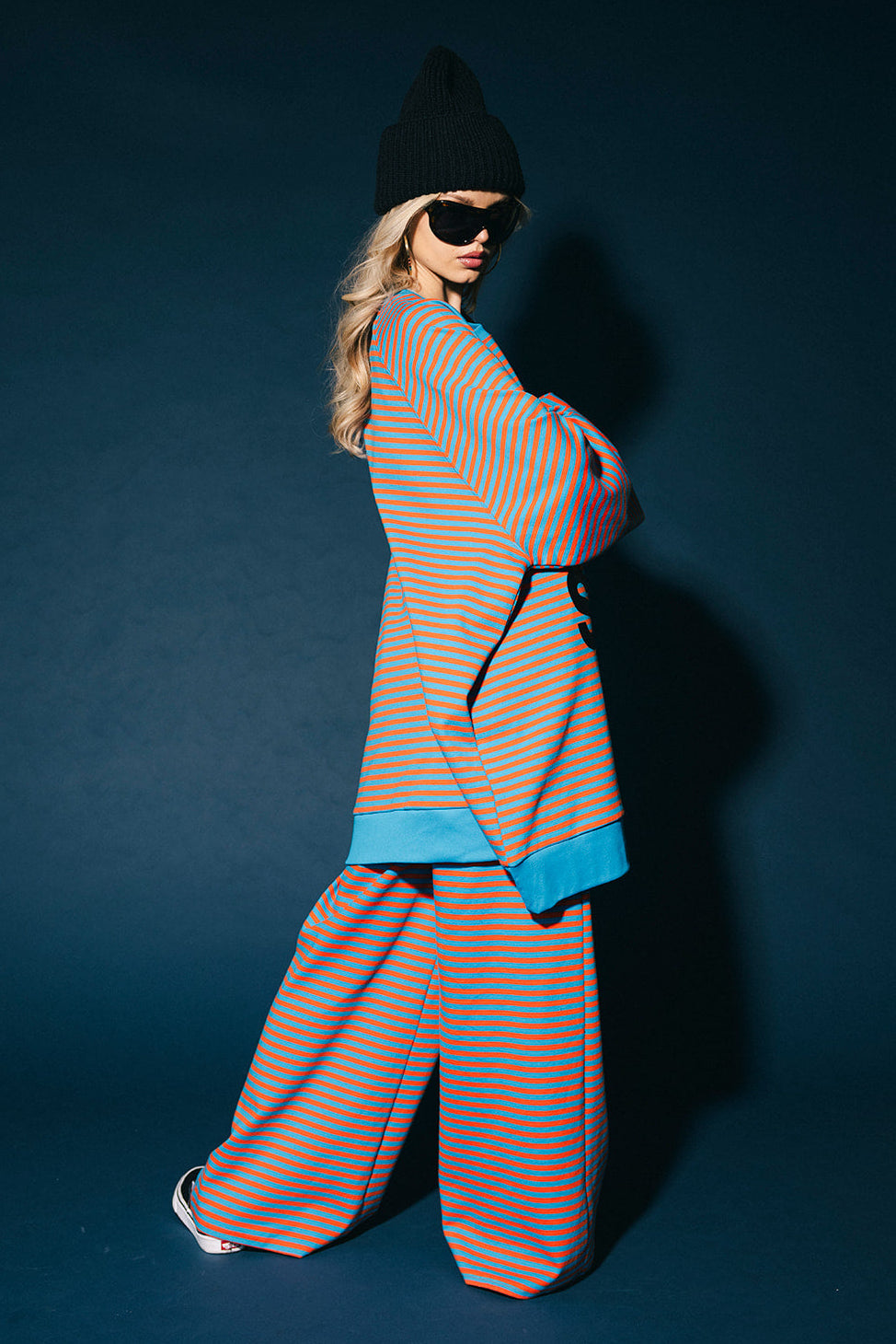 Being Yourself Is Cool Ultra Mega Striped Oversized Pullover in Blue + Orange