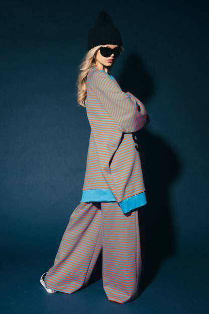 Being Yourself Is Cool Ultra Mega Striped Oversized Pullover in Blue + Orange
