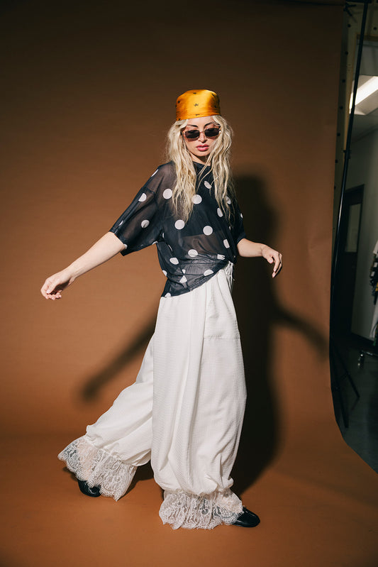 Karma Oversized Mesh Top in Polka Dots