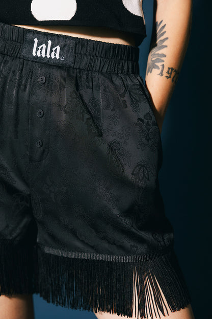 I Love Your Aura Fringe Boxer Shorts in Black Jacquard