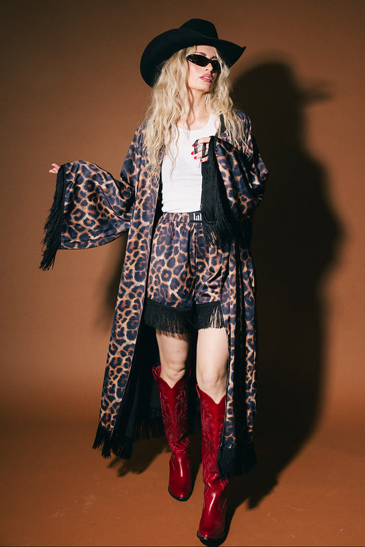 I Love Your Aura Leopard Fringe Kimono