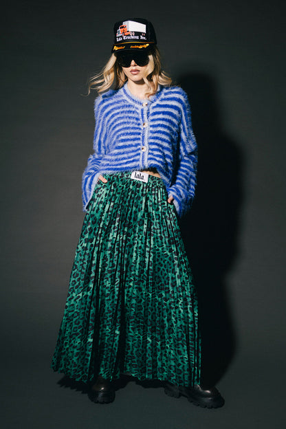 Untamable Pleated Midi Skirt in Emerald Leopard
