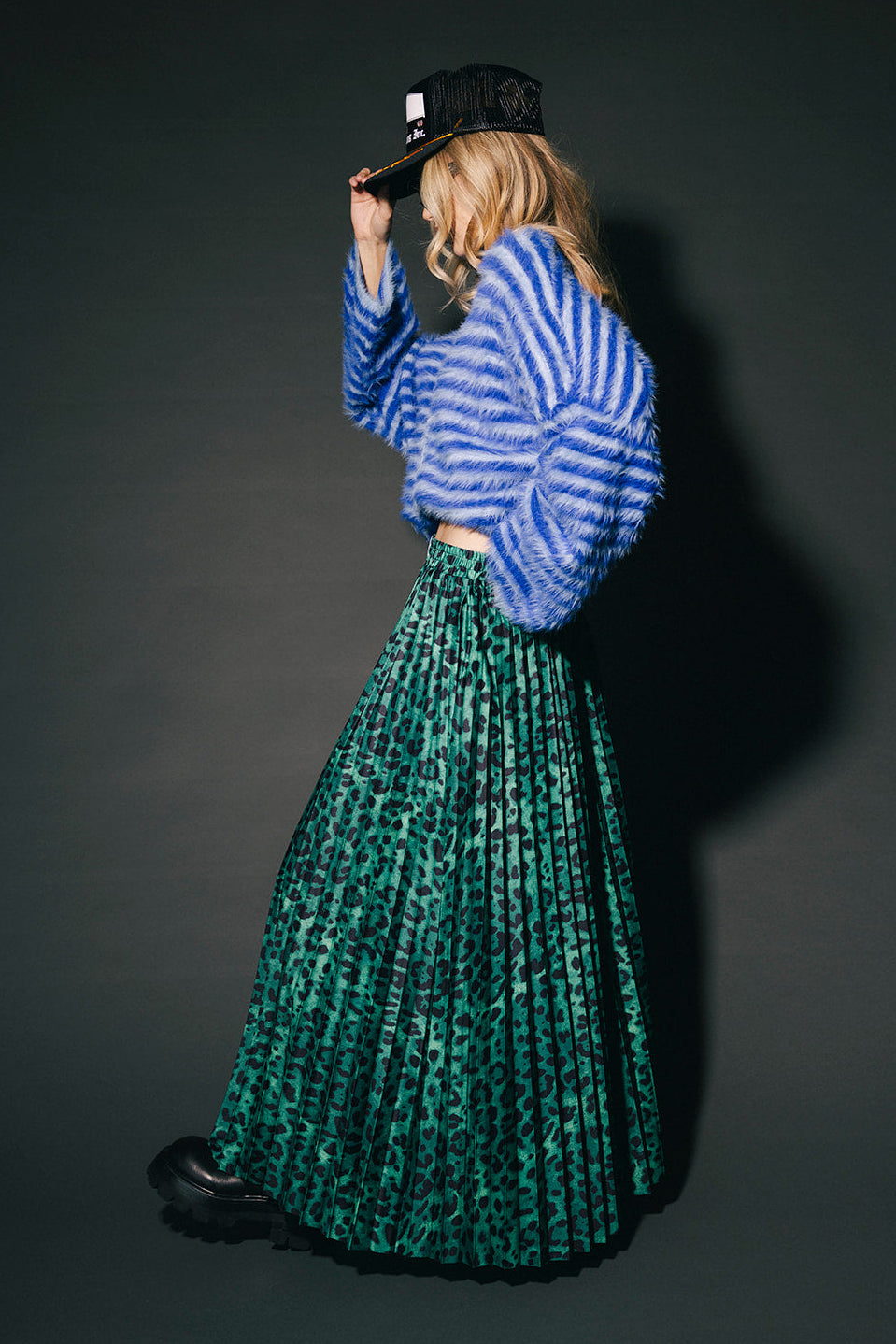 Double Trouble Striped Fuzzy Cardigan in Blue