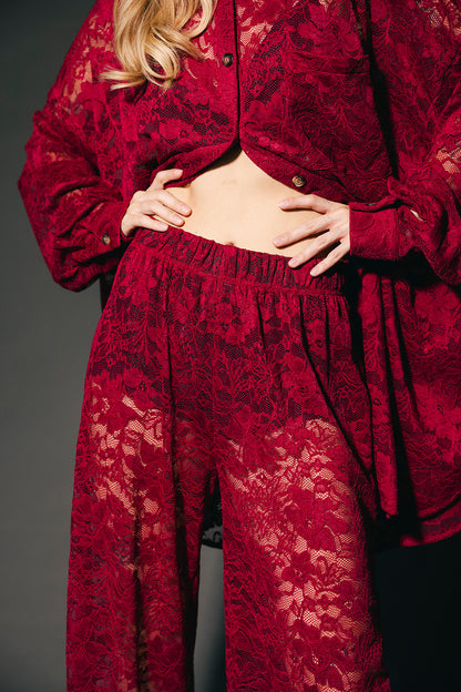 Love Hangover Wide Leg Lace Pants in Merlot