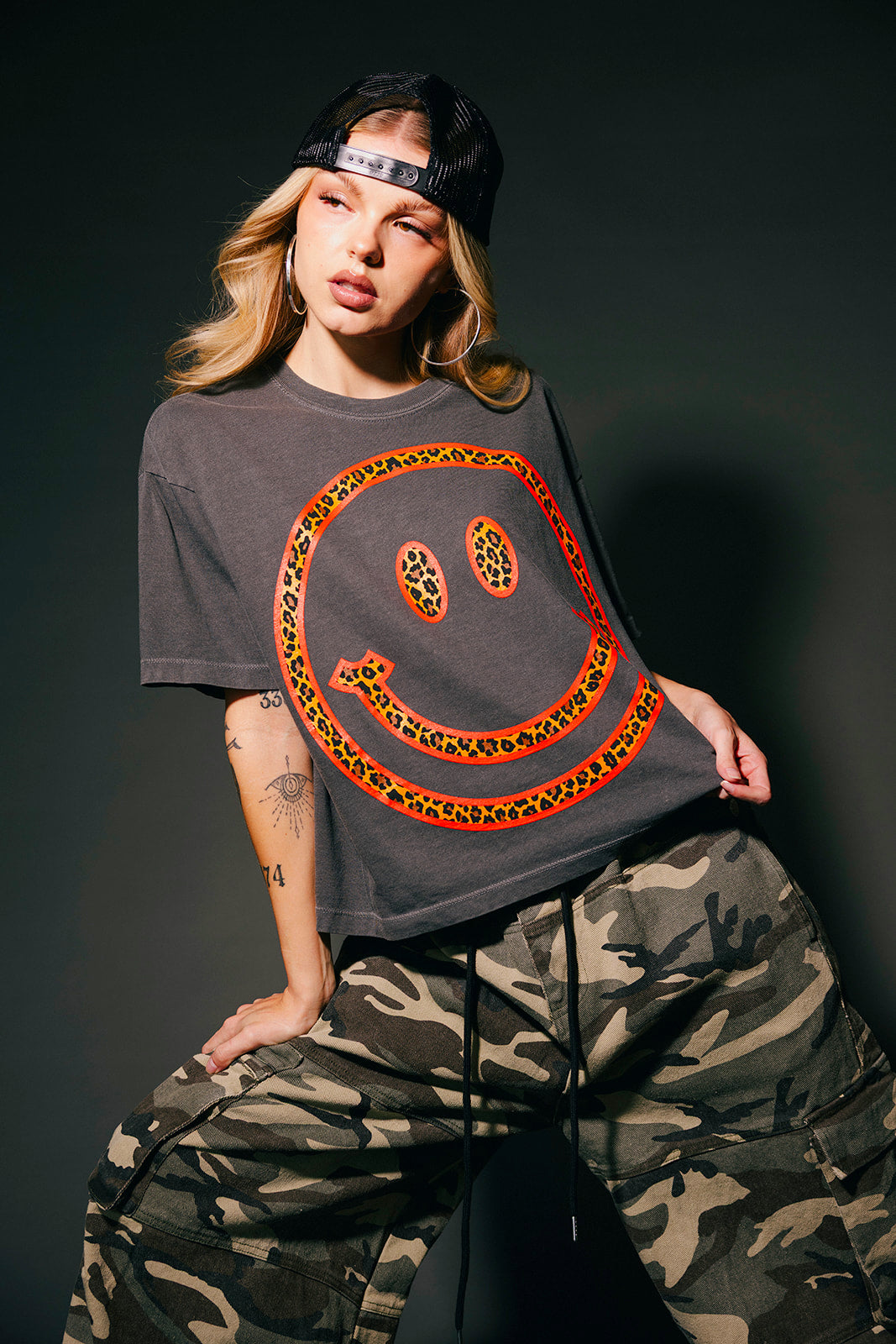 The World Needs Your Magic Crop Tee in Charcoal + Leopard