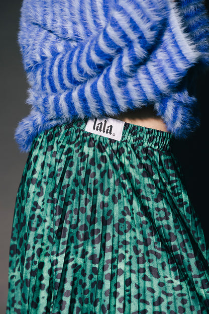 Untamable Pleated Midi Skirt in Emerald Leopard