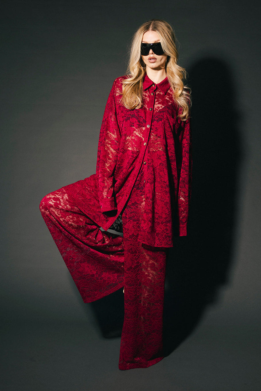 Soul Searching Ultra Oversized Button Up in Merlot Love Hangover Lace