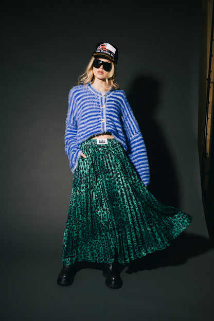 Untamable Pleated Midi Skirt in Emerald Leopard