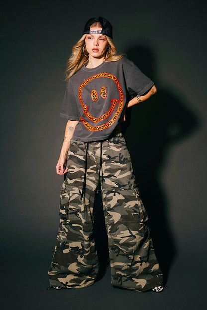The World Needs Your Magic Crop Tee in Charcoal + Leopard
