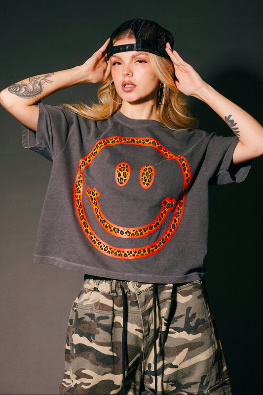 The World Needs Your Magic Crop Tee in Charcoal + Leopard