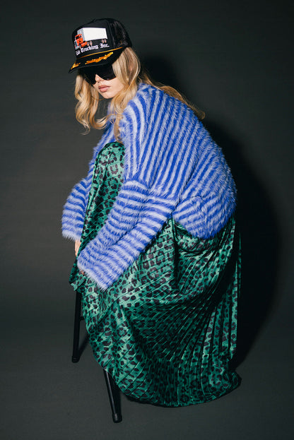 Untamable Pleated Midi Skirt in Emerald Leopard