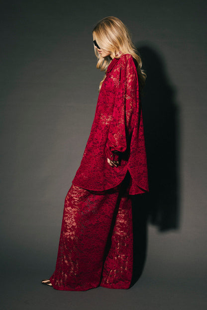 Love Hangover Wide Leg Lace Pants in Merlot