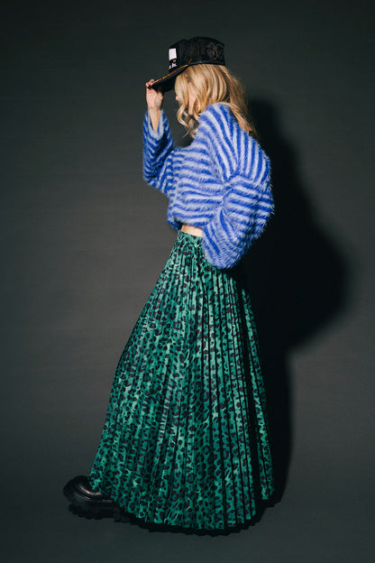 Untamable Pleated Midi Skirt in Emerald Leopard